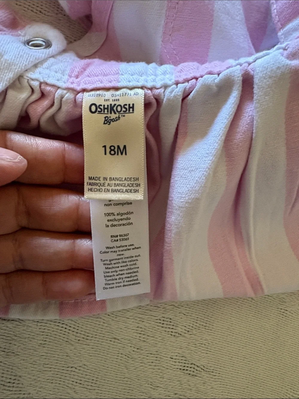 OshKosh B'gosh Pink and White Striped Skirted Overalls EUC 18M